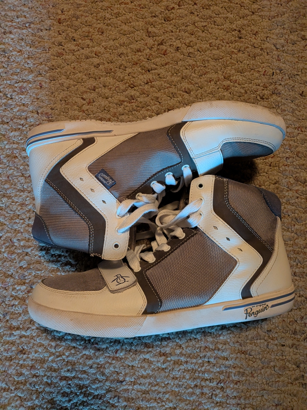 Original Penguin Mens High-Top Sneakers in White and Gray